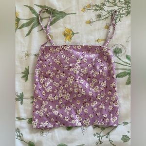 ZARA laced up back floral purple blouse xs